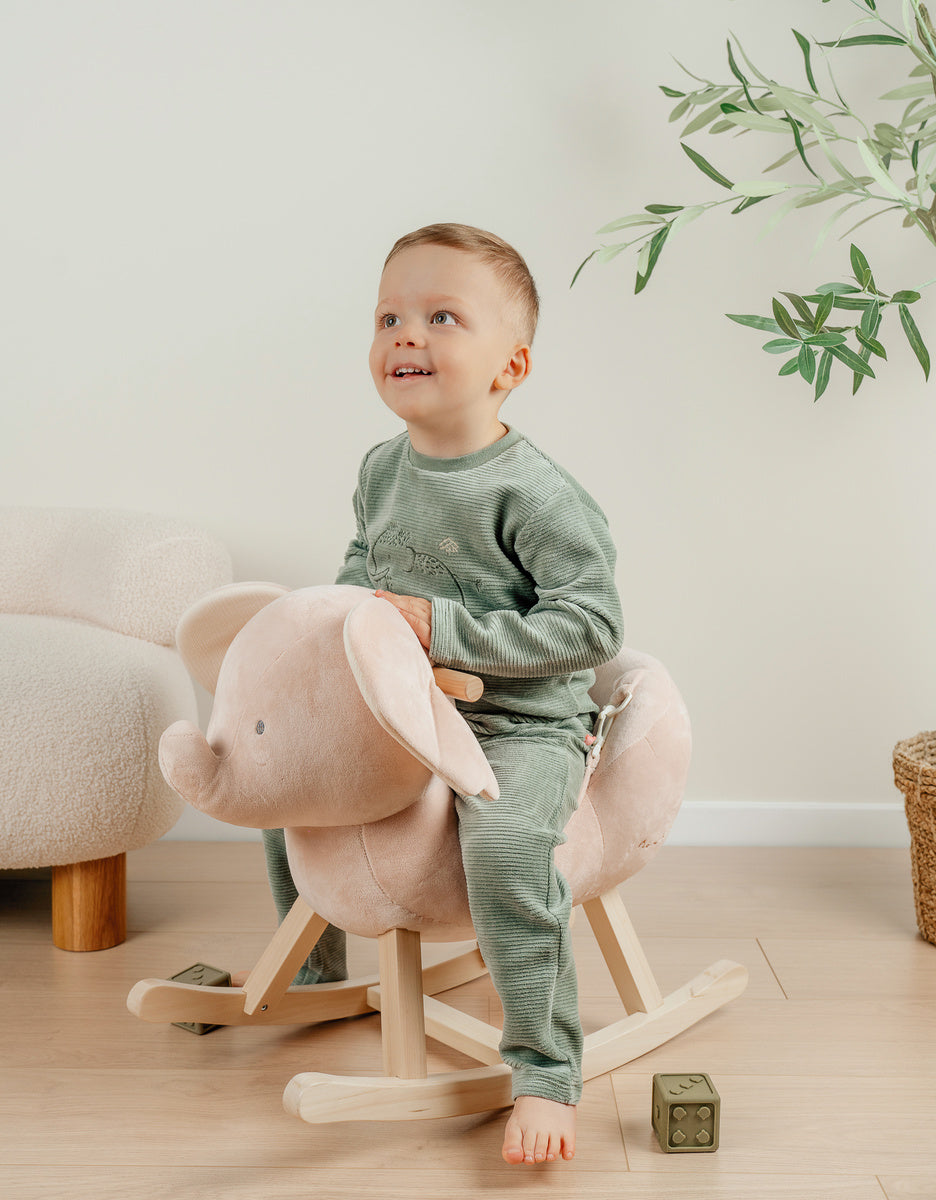 Pyjama 2 pièces en velours vert avec broderie mammouth