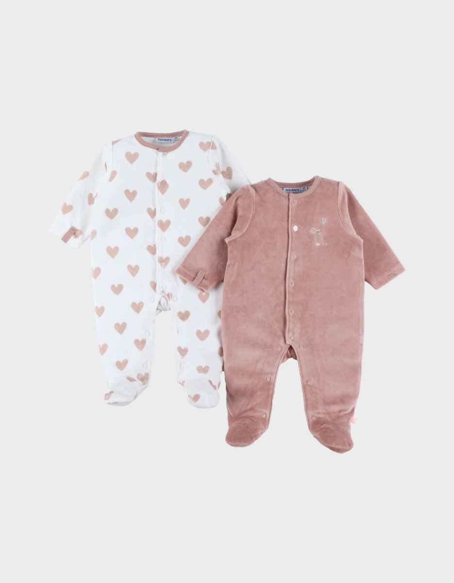Lot de 2 pyjamas bébé, velours mon cœur