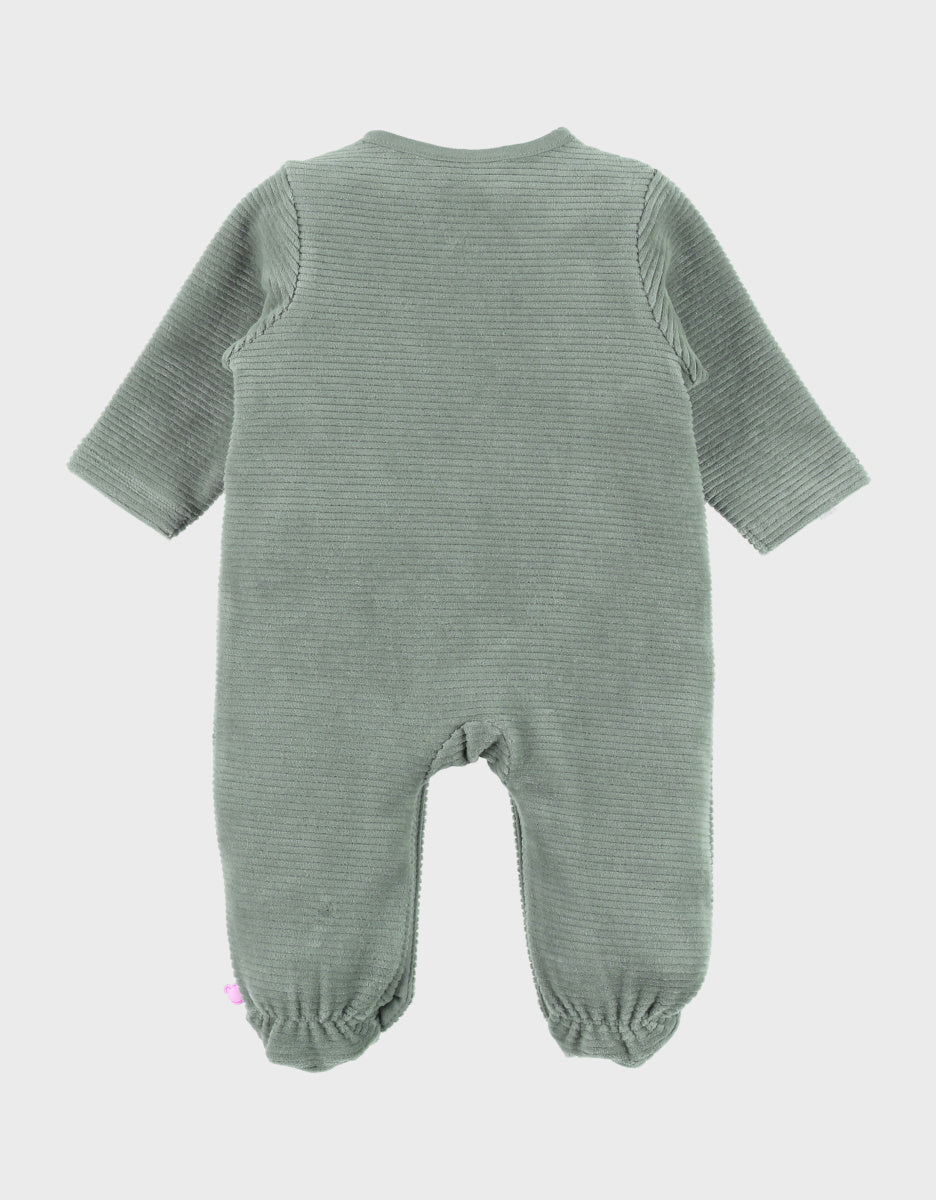 Pyjama bébé en velours vert avec broderie mammouth