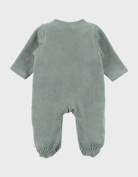 Pyjama bébé en velours vert avec broderie mammouth