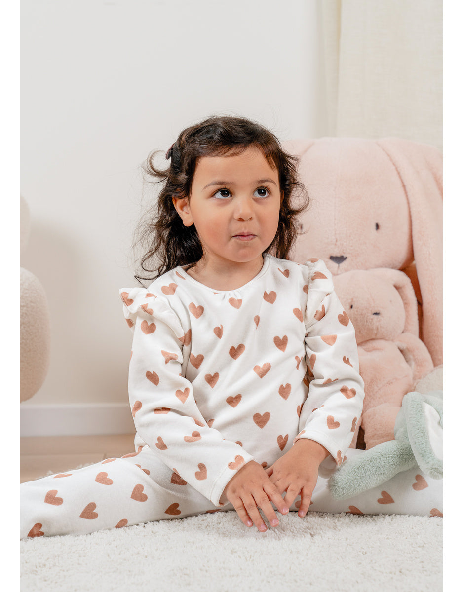 Pyjama bébé, velours imprimé manches longues mon cœur