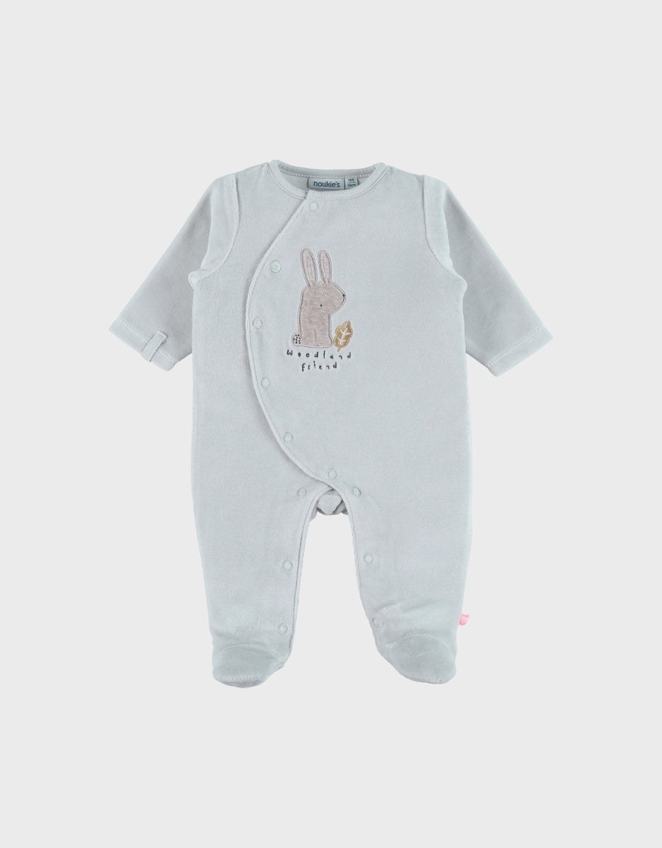 Pyjama bébé en velours aqua à broderie lapin
