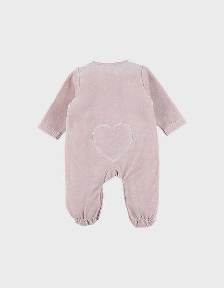 Pyjama bébé en velours rose avec broderie chat