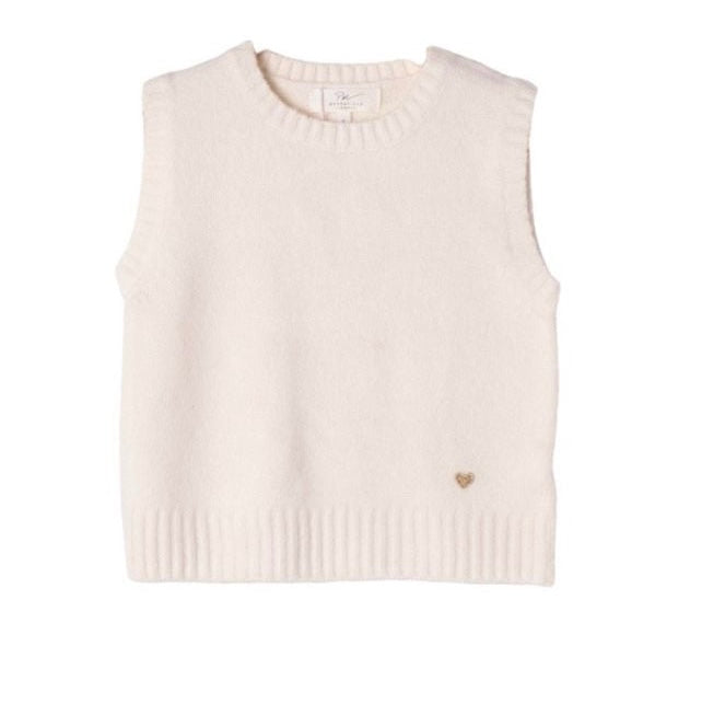 Pull sans manche cœur ECRU