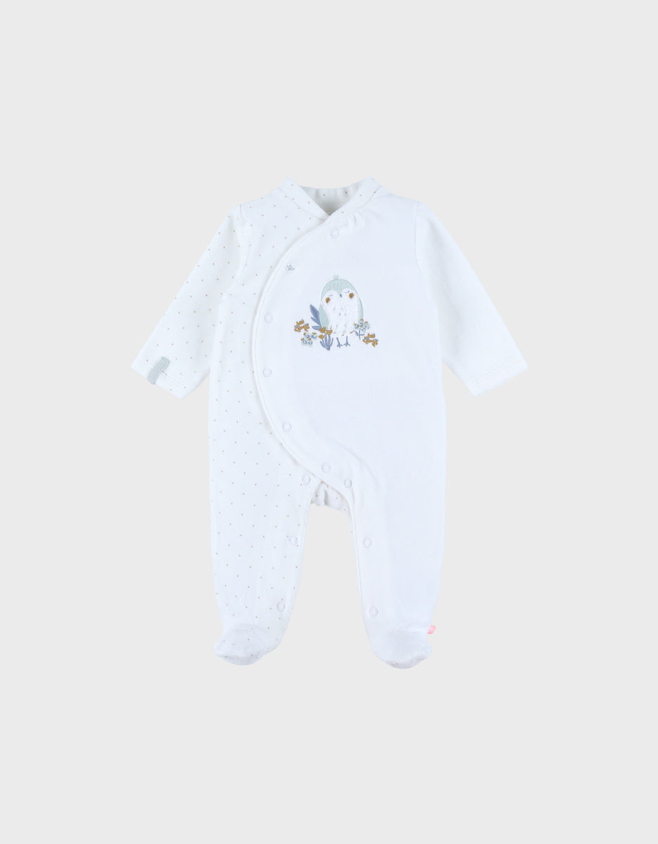 Pyjama velours blanc avec broderie oiseau