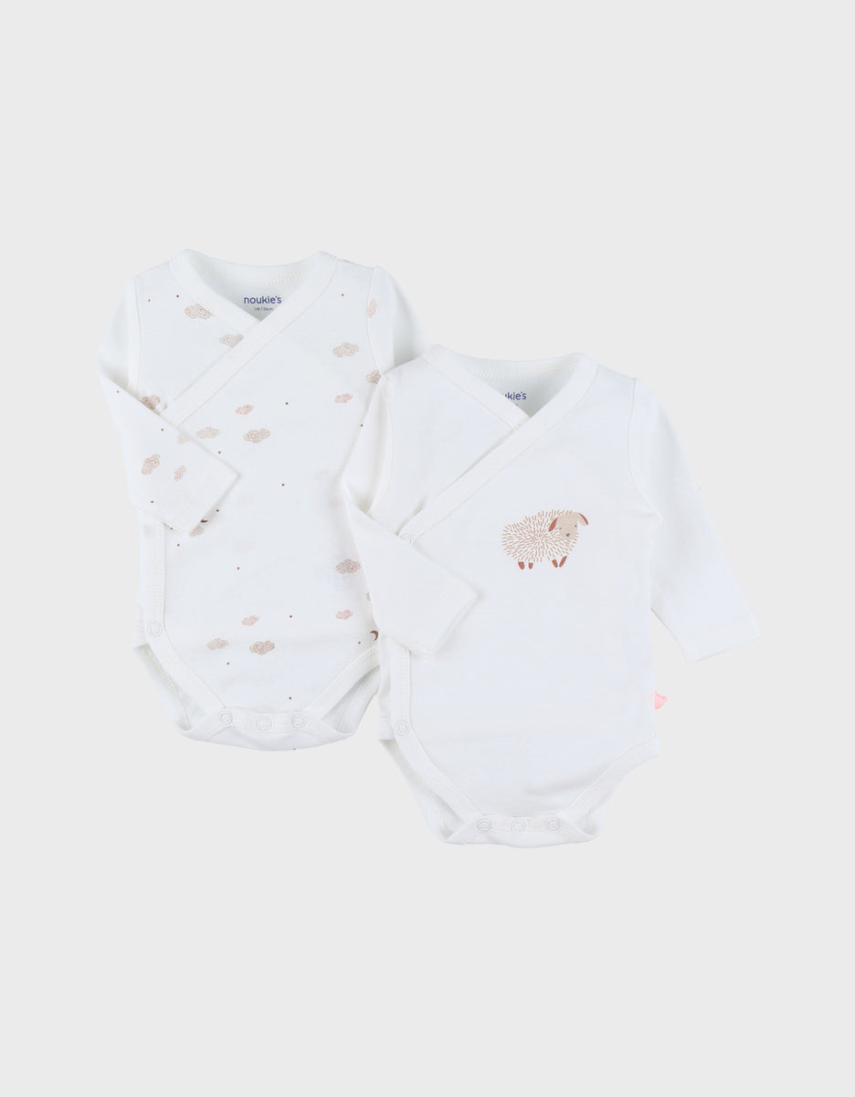 Lot de 2 bodies croisés en coton imprimé mouton