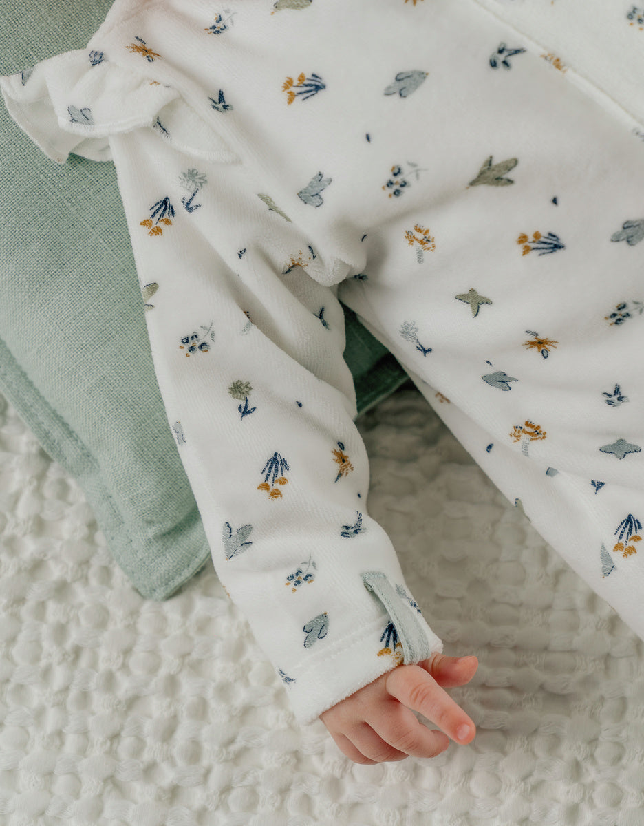 Pyjama bébé en velours blanc imprimé oiseau