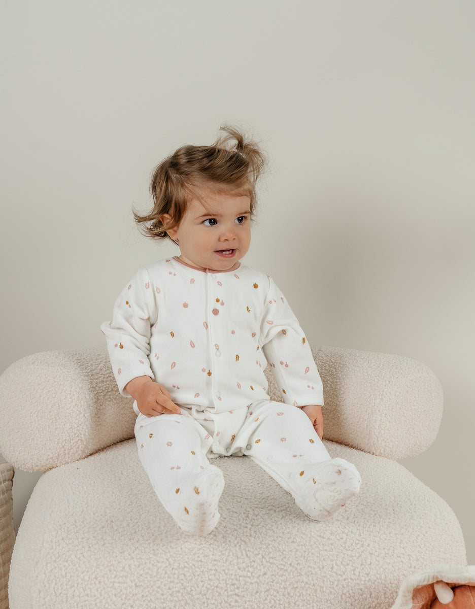 Lot de 2 pyjamas en velours bébé rose et blanc brodé