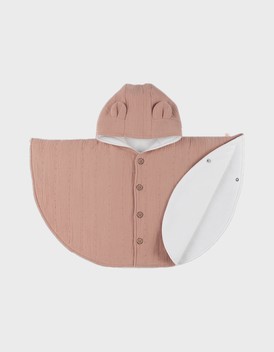 Poncho bébé, mousseline de coton bio rose