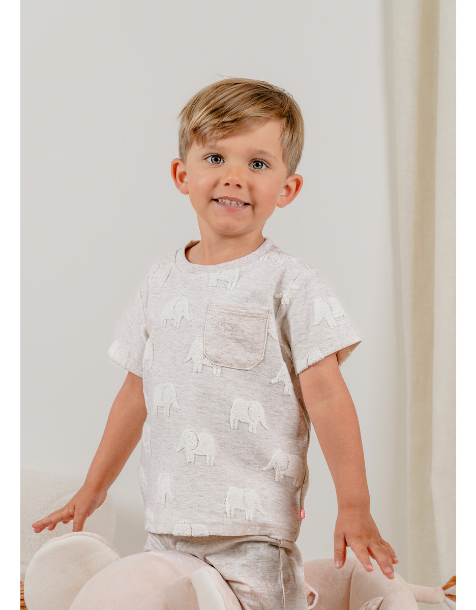 Pyjama coton jacquard manches courtes éléphant gris