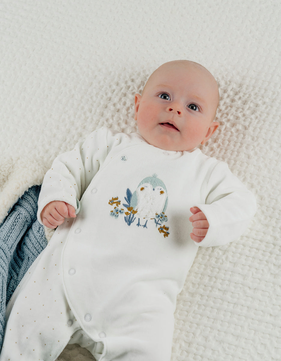 Pyjama velours blanc avec broderie oiseau