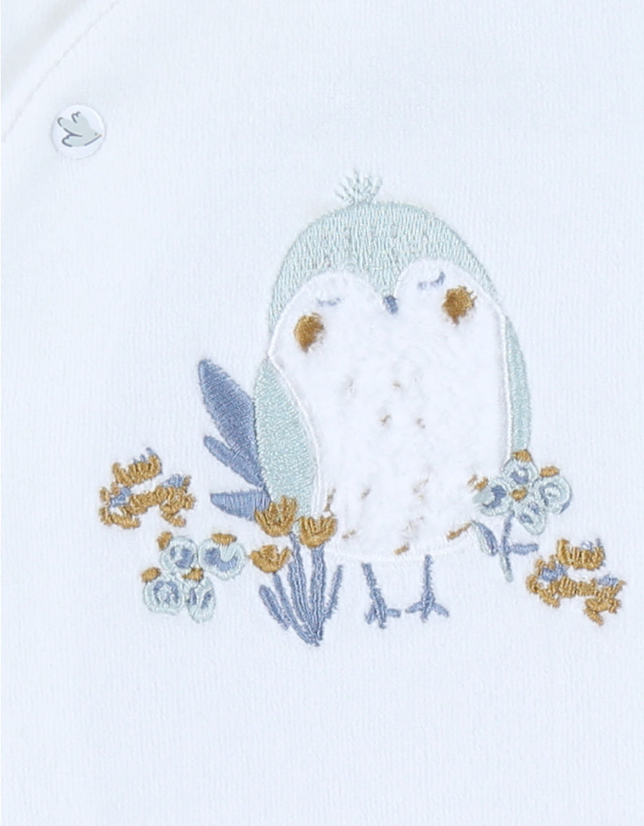 Pyjama velours blanc avec broderie oiseau