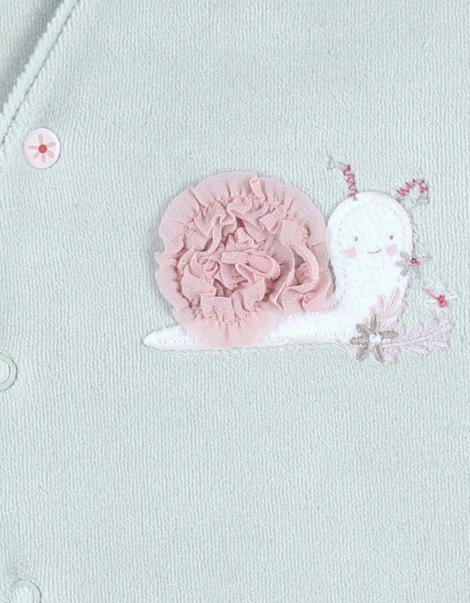 Pyjama bébé en velours vert avec broderie escargot