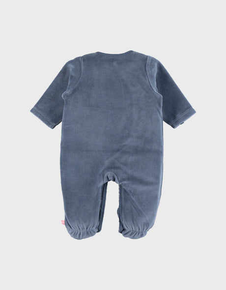 Pyjama bébé en velours bleu avec broderie éléphant