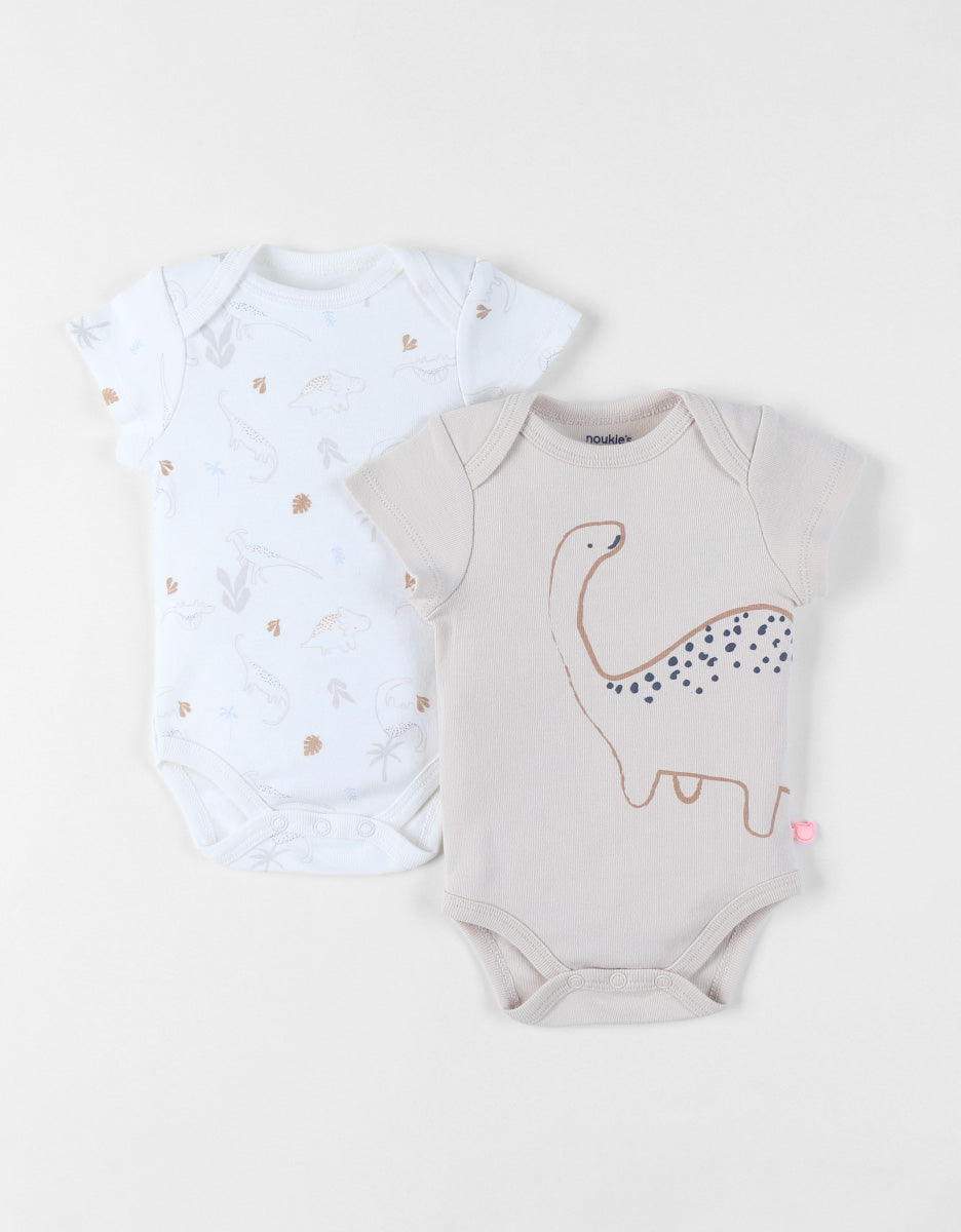 Set 2 bodys croisés Dino beige