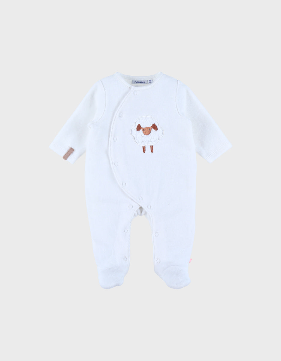 Pyjama bébé en velours blanc avec broderie mouton