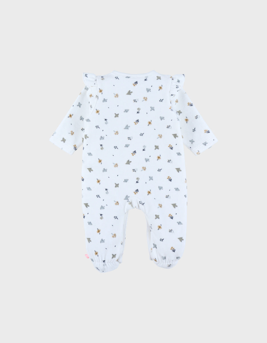 Pyjama bébé en velours blanc imprimé oiseau