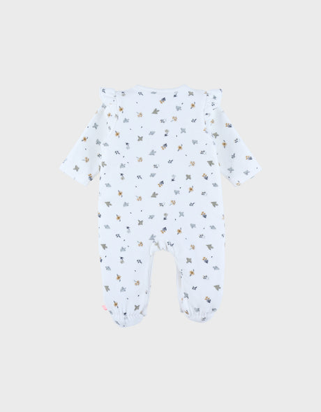 Pyjama bébé en velours blanc imprimé oiseau