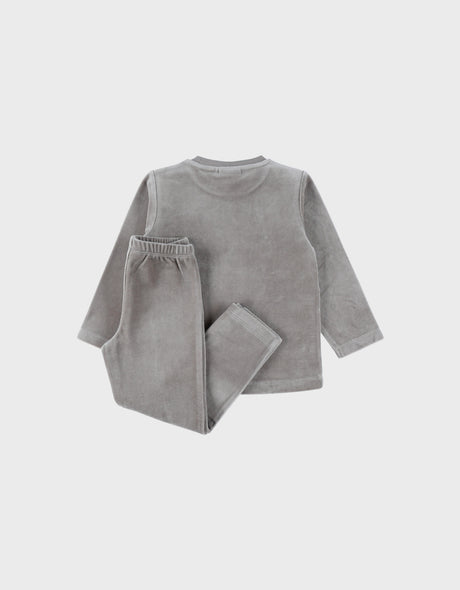 Pyjama 2 pièces en velours kaki avec broderie zèbre