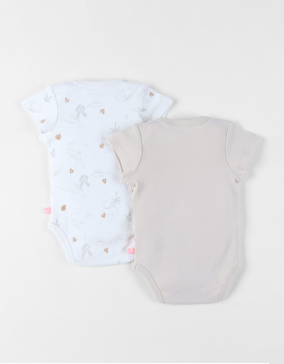 Set 2 bodys croisés Dino beige