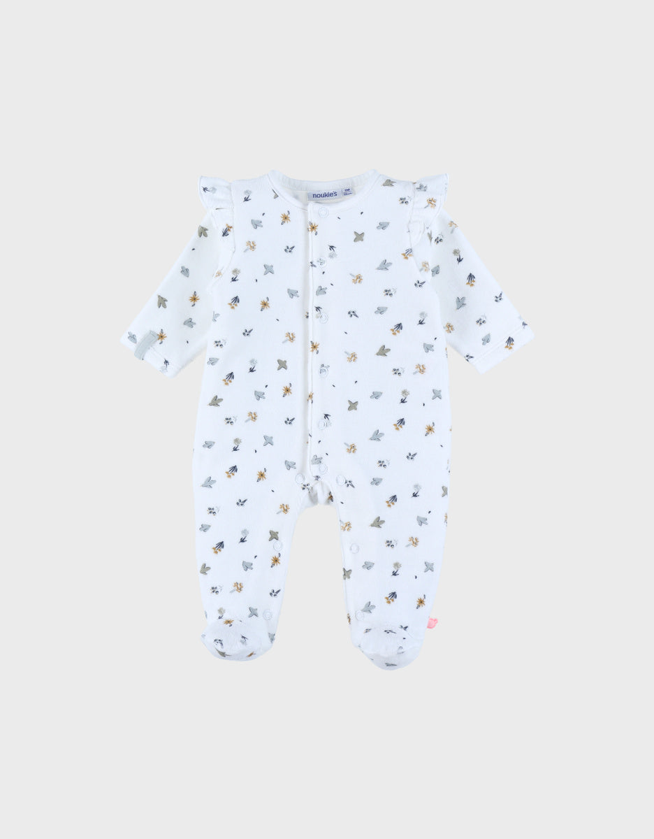 Pyjama bébé en velours blanc imprimé oiseau