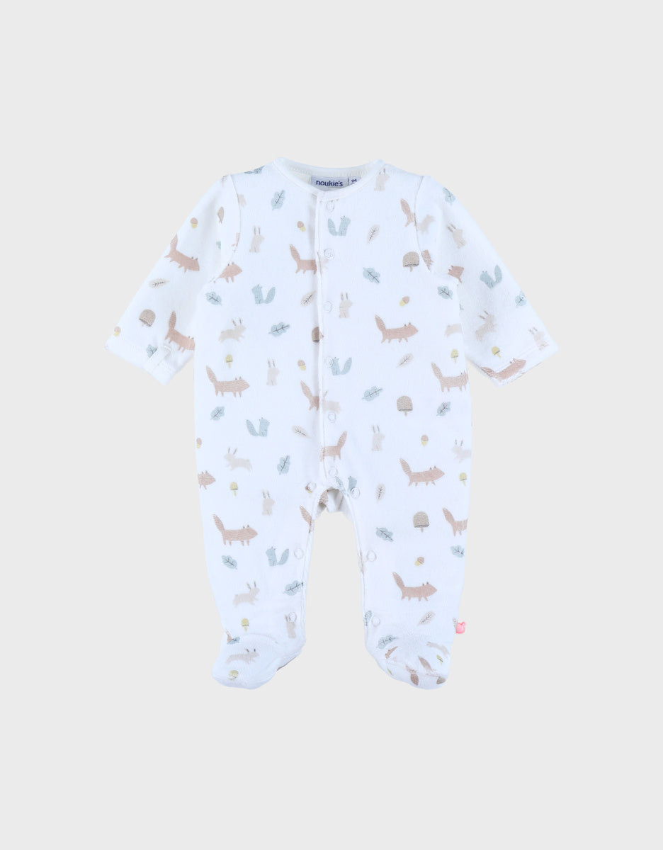 Pyjama bébé en velours blanc à motifs