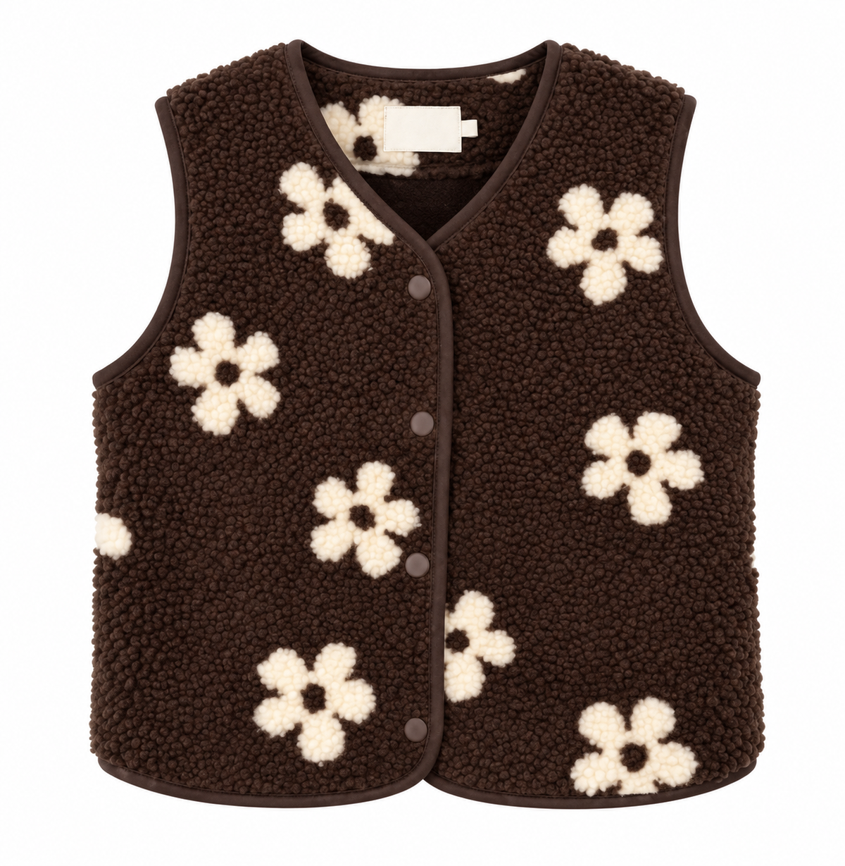 Gilet sans manche moumoute FLEURS Chocolat