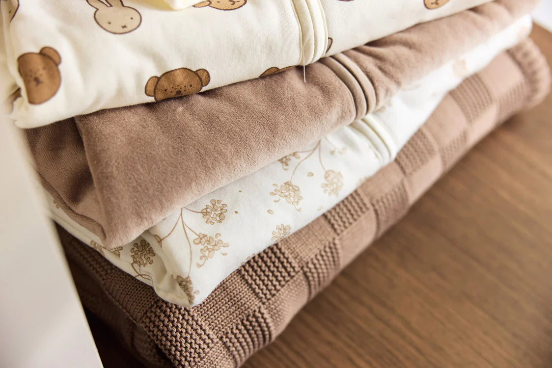 Couverture Berceau 75x100cm Box Knit - Warm Sand/Velvet - GOTS