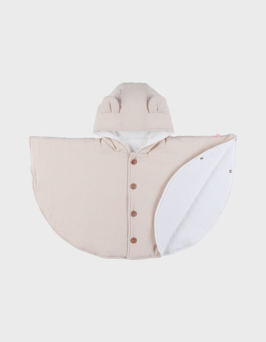 Poncho bébé, mousseline de coton bio beige