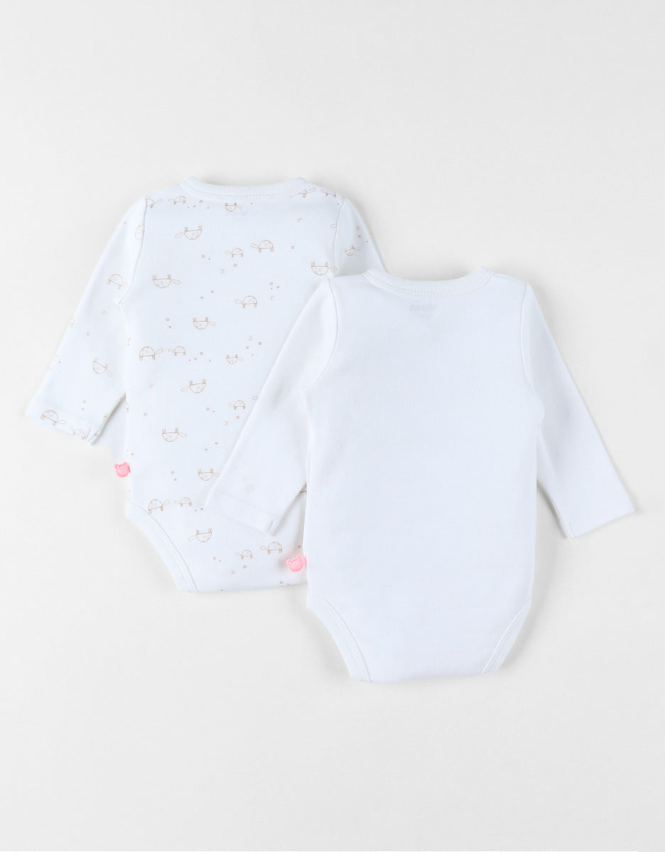 Set 2 bodys croisés Tortues Blanc