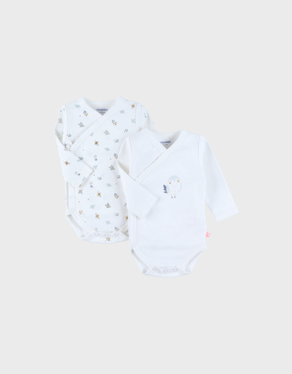 Set de 2 bodies croisés en coton blanc motif floral