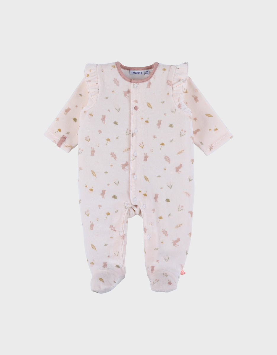 Pyjama bébé en velours rose pâle à volants