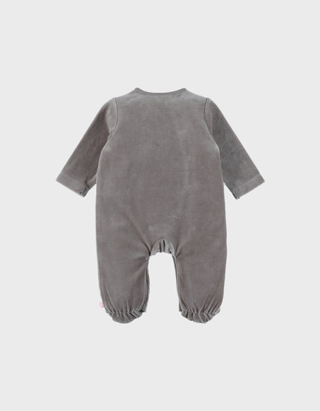 Pyjama bébé en velours kaki avec broderie zèbre