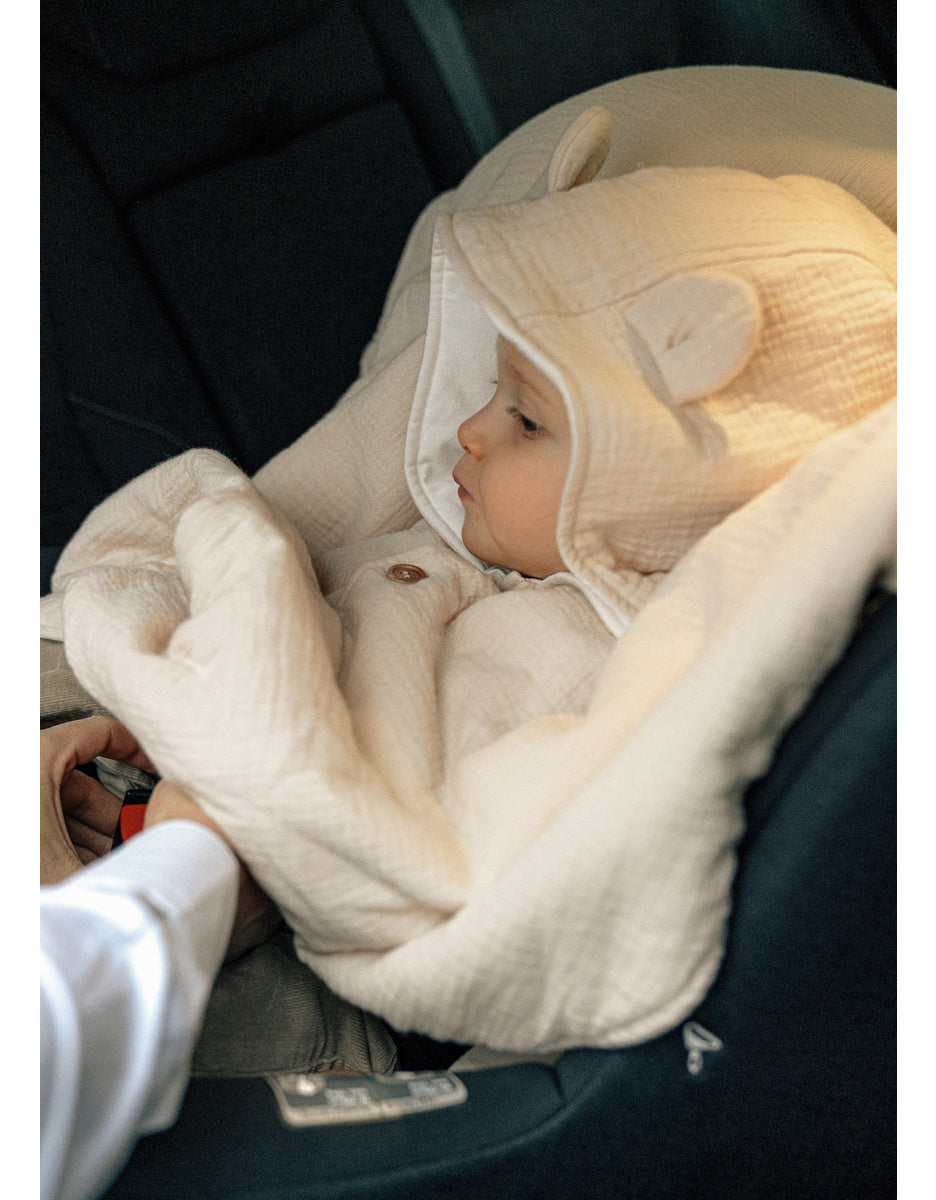 Poncho bébé, mousseline de coton bio beige
