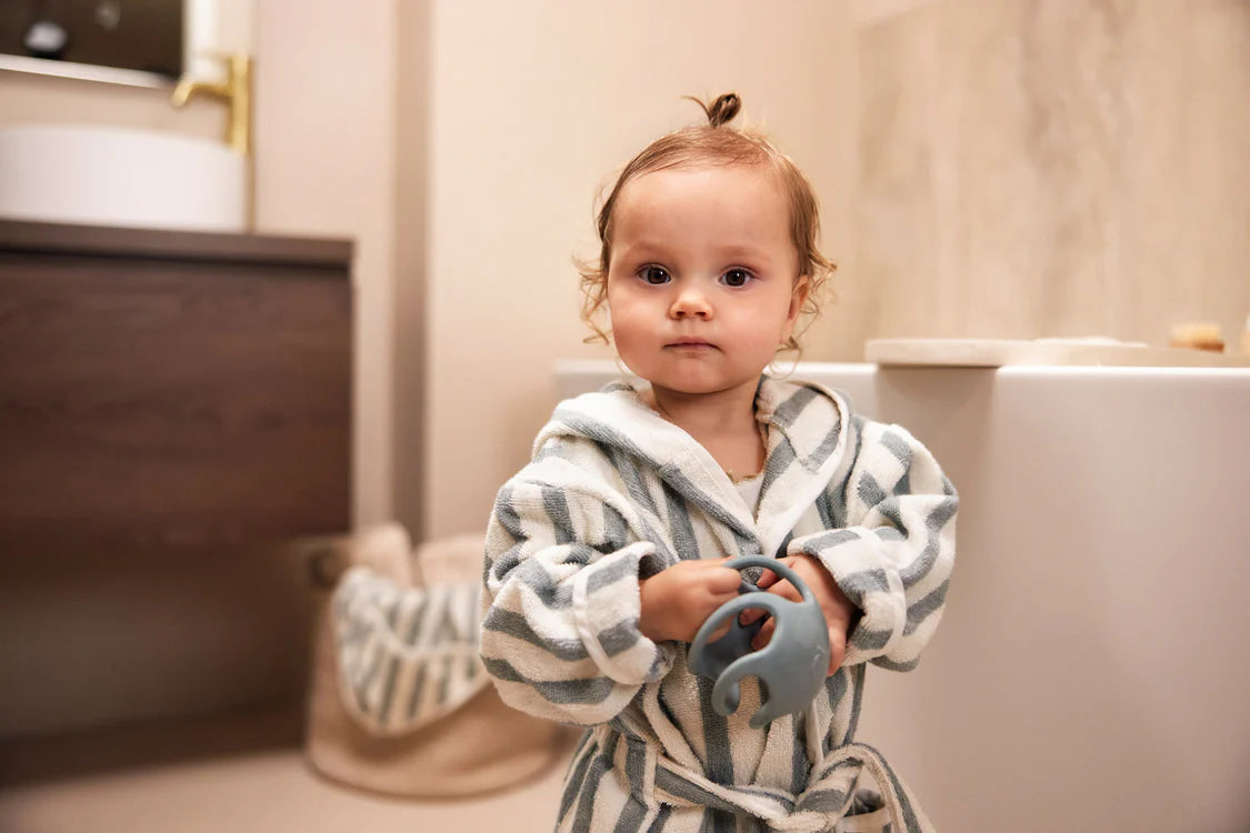 Peignoir Éponge Stripe - Sea Green - GOTS