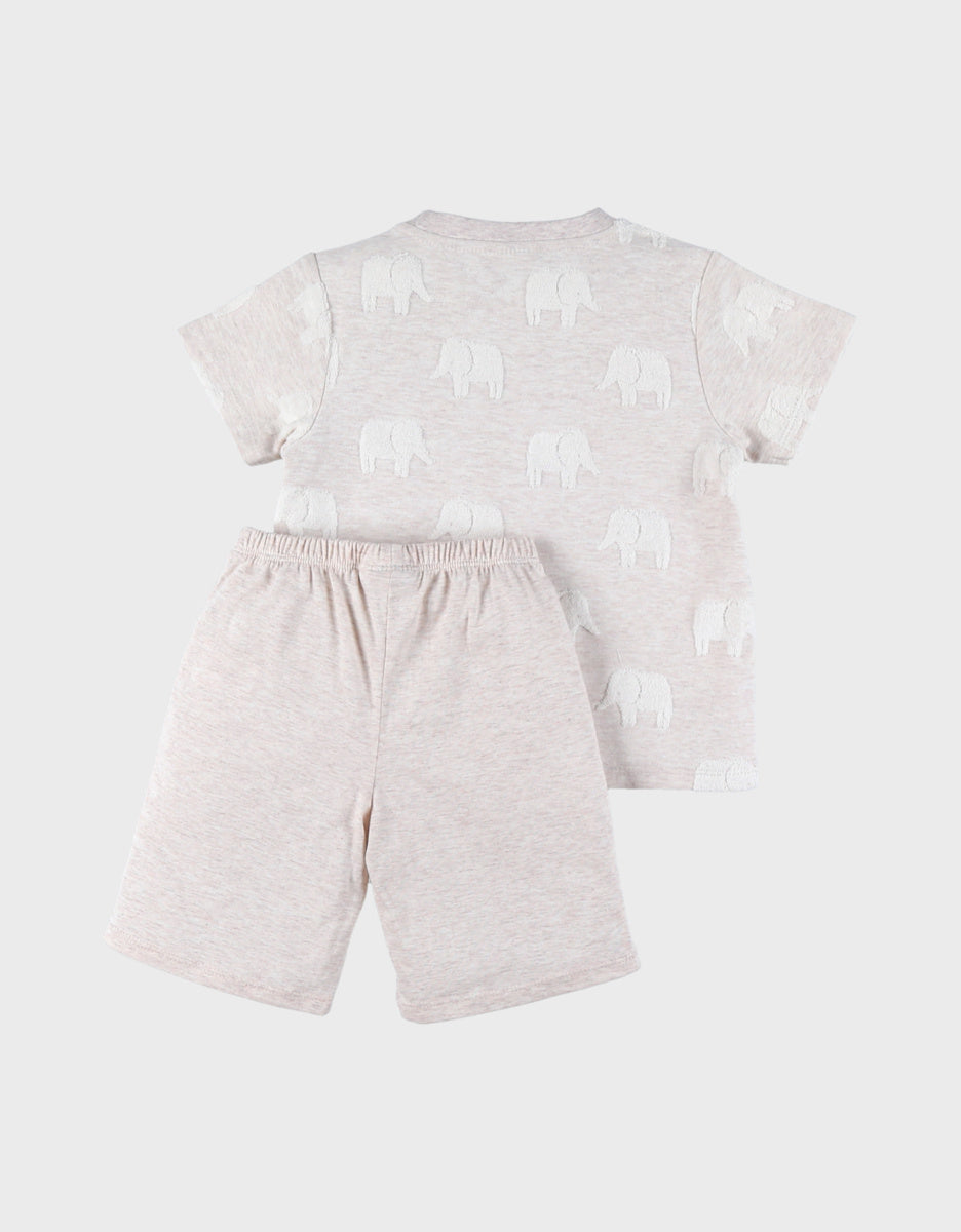 Pyjama coton jacquard manches courtes éléphant gris