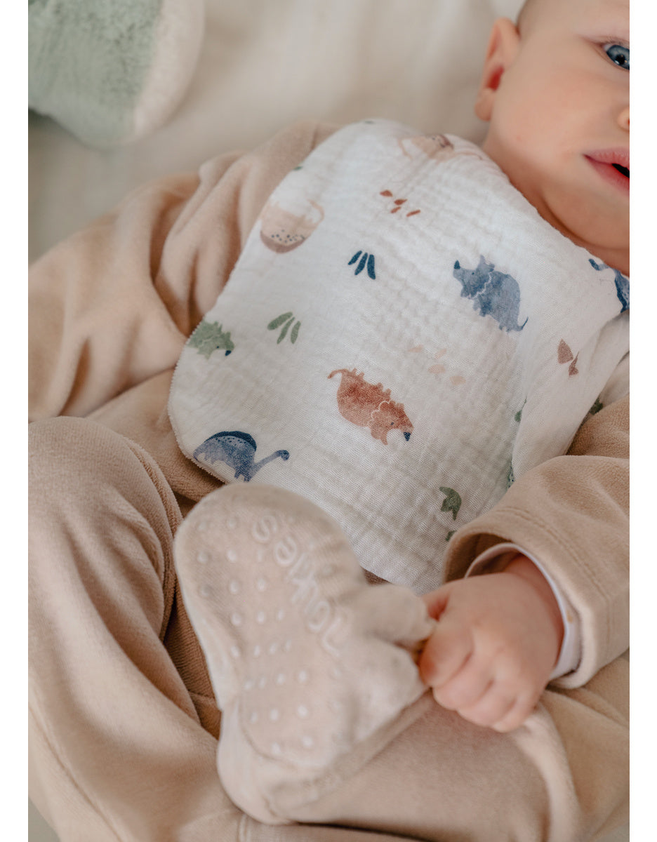 Lot de 3 bavoirs, mousseline de coton bio et éponge dino