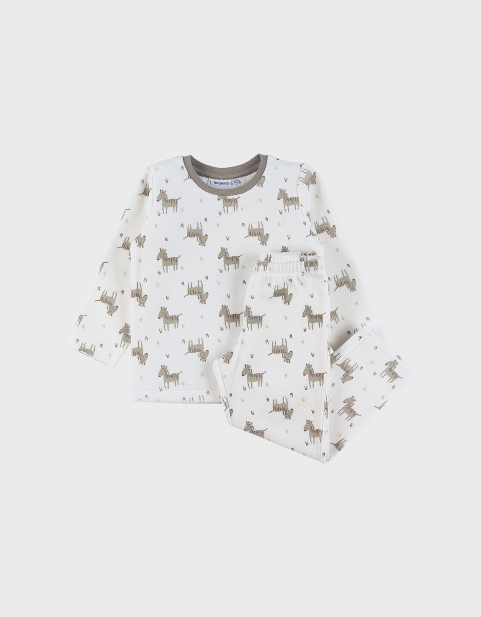 Pyjama 2 pièces en velours blanc avec dessins zèbre