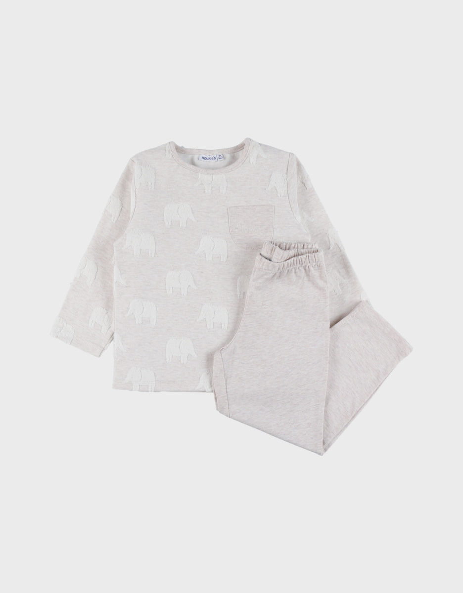 Pyjama bébé, coton jacquard éléphant gris