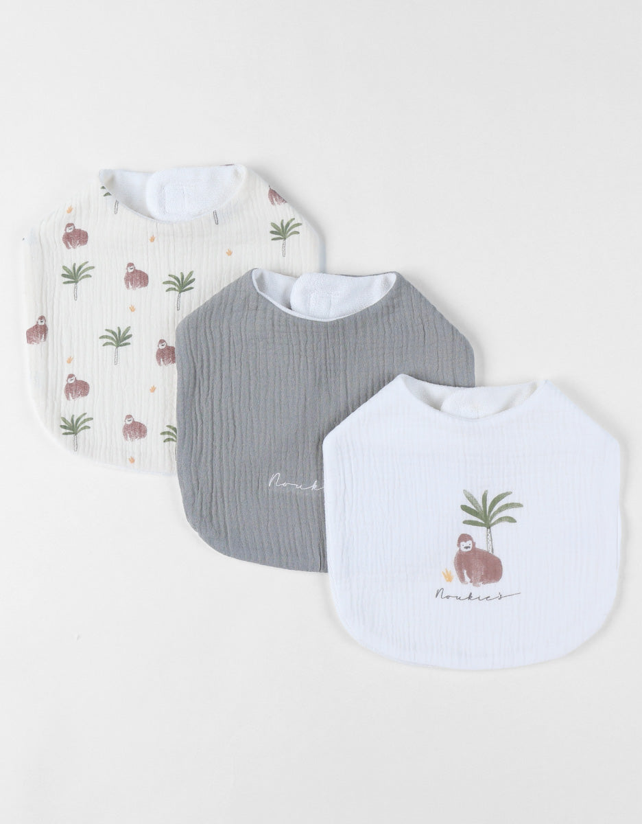 Lot de 3 bavoirs imprimé gorille en mousseline, écru - Réservé liste 2043024