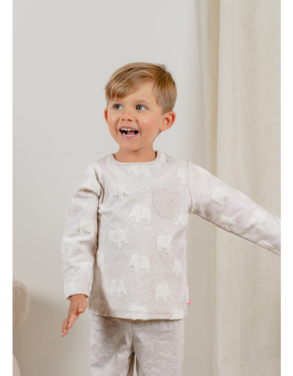 Pyjama bébé, coton jacquard éléphant gris