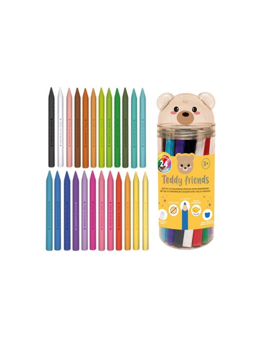 Crayons de couleur (24pack) avec taille crayon TEDDY FRIENDS