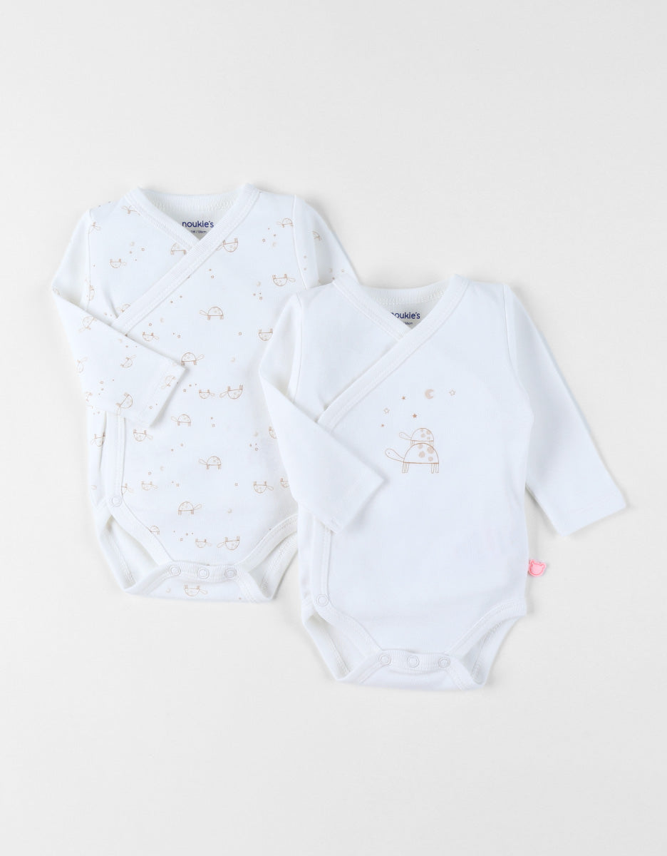 Set 2 bodys croisés Tortues Blanc