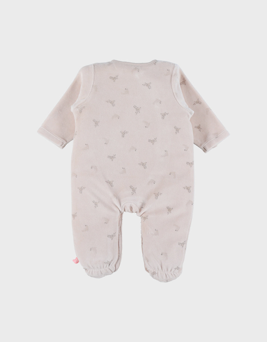 Pyjama bébé en velours écru avec broderie phoque