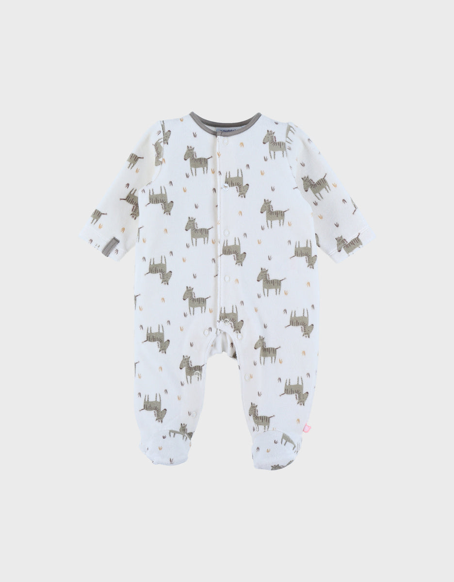 Pyjama bébé en velours à motif blanc zèbre