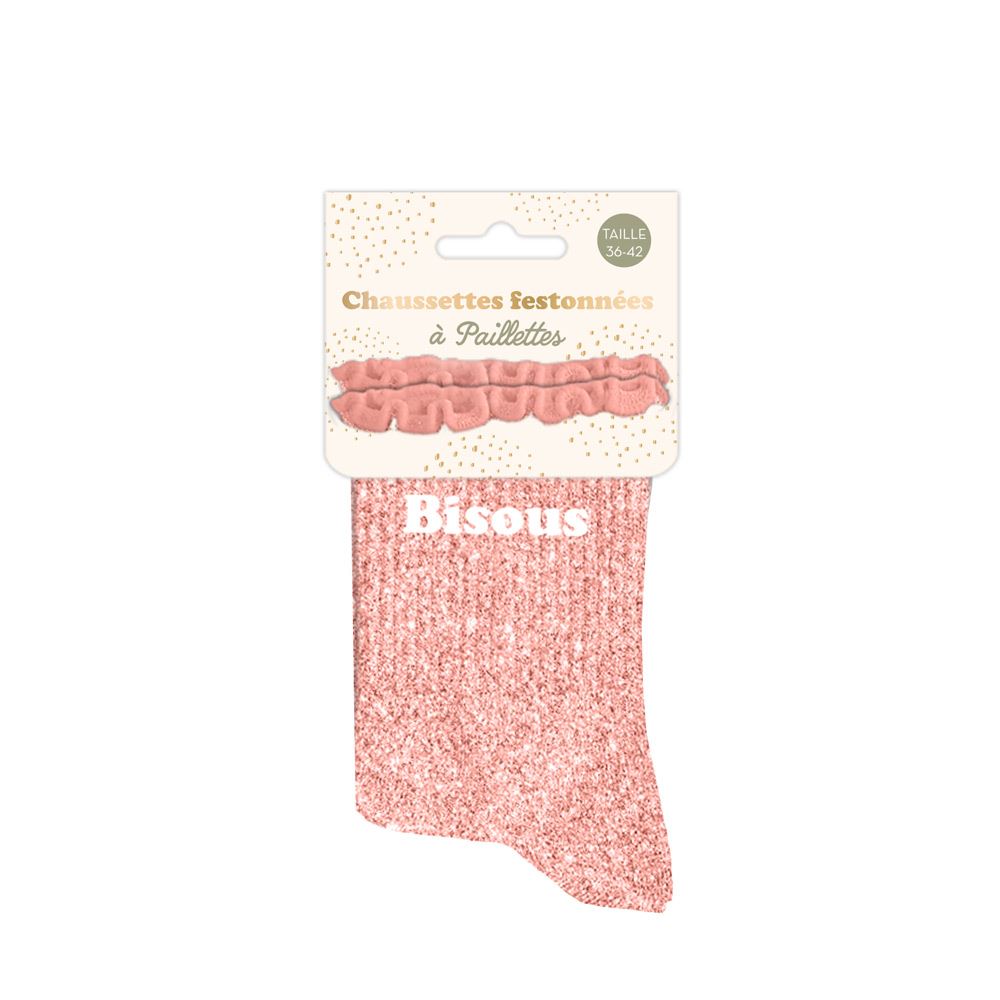 Chaussettes à paillettes BISOUS Rose