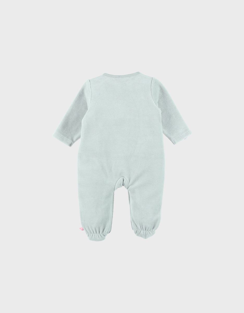 Pyjama bébé en velours vert avec broderie escargot