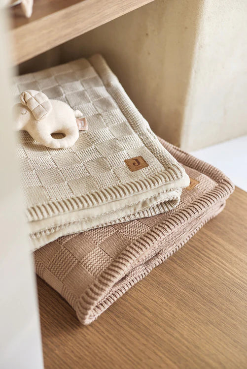 Couverture Berceau 75x100cm Box Knit - Milky Coffee/Velvet - GOTS