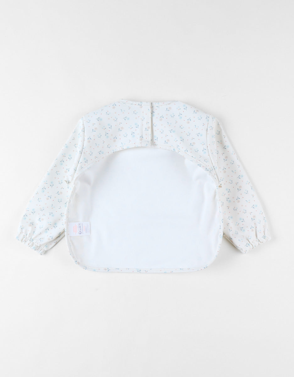 Tablier à manches fleuri, écru