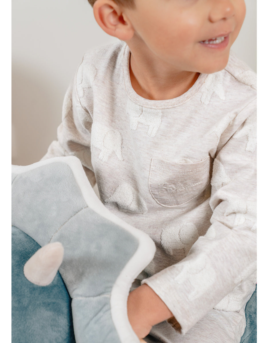 Pyjama bébé, coton jacquard éléphant gris